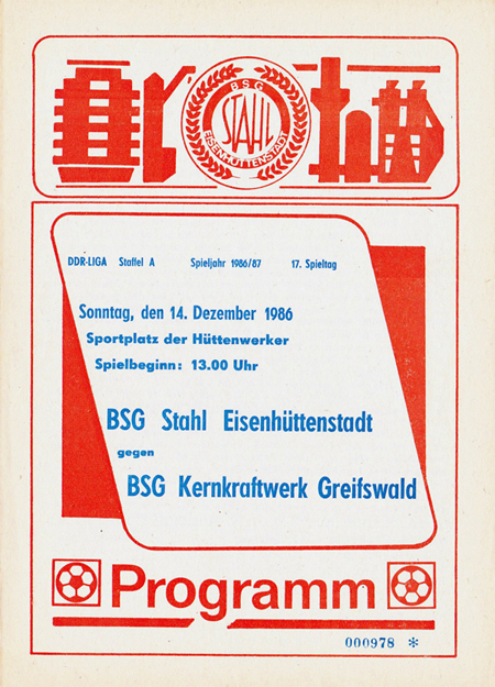 BSG Stahl Eisenhüttenstadt - BSG Kernkraftwerk Greifswald 1986